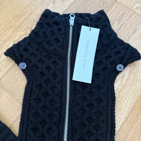 NWT Veronica Beard Upstate Dickey w/ Cuffs Black Wool Cable Knit Zip Up - Picture 3 of 7